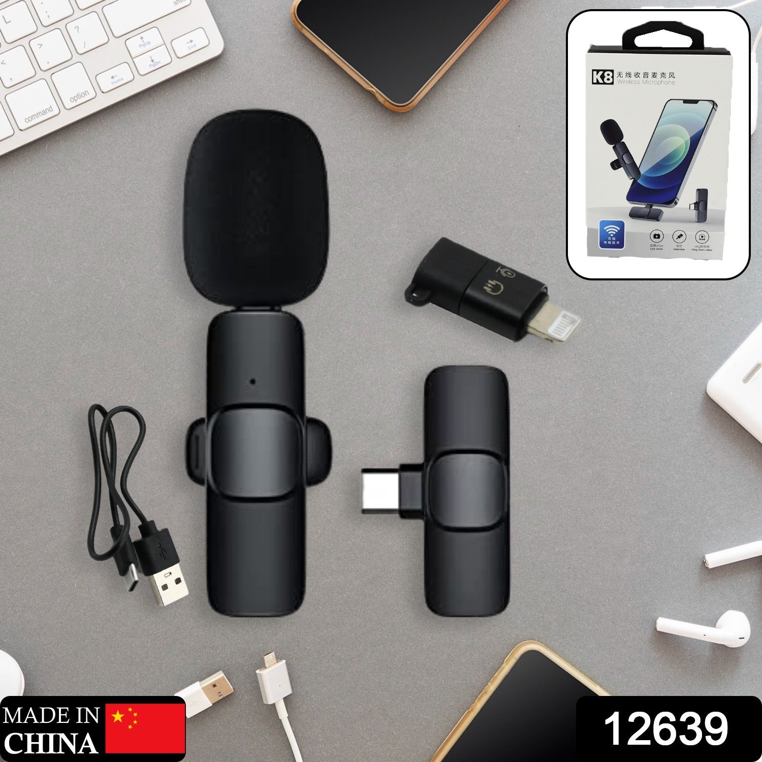 12639 Intelligent Noise Cancelling Live Streaming Clip on Microphone for Type-C & for iPhone with Charging Mini Wireless Lapel Collar Microphone 12639 Intelligent Noise Cancelling Live Streaming Clip on Microphone for Type-C & for iPhone with Charging Mini Wireless Lapel Collar Microphone